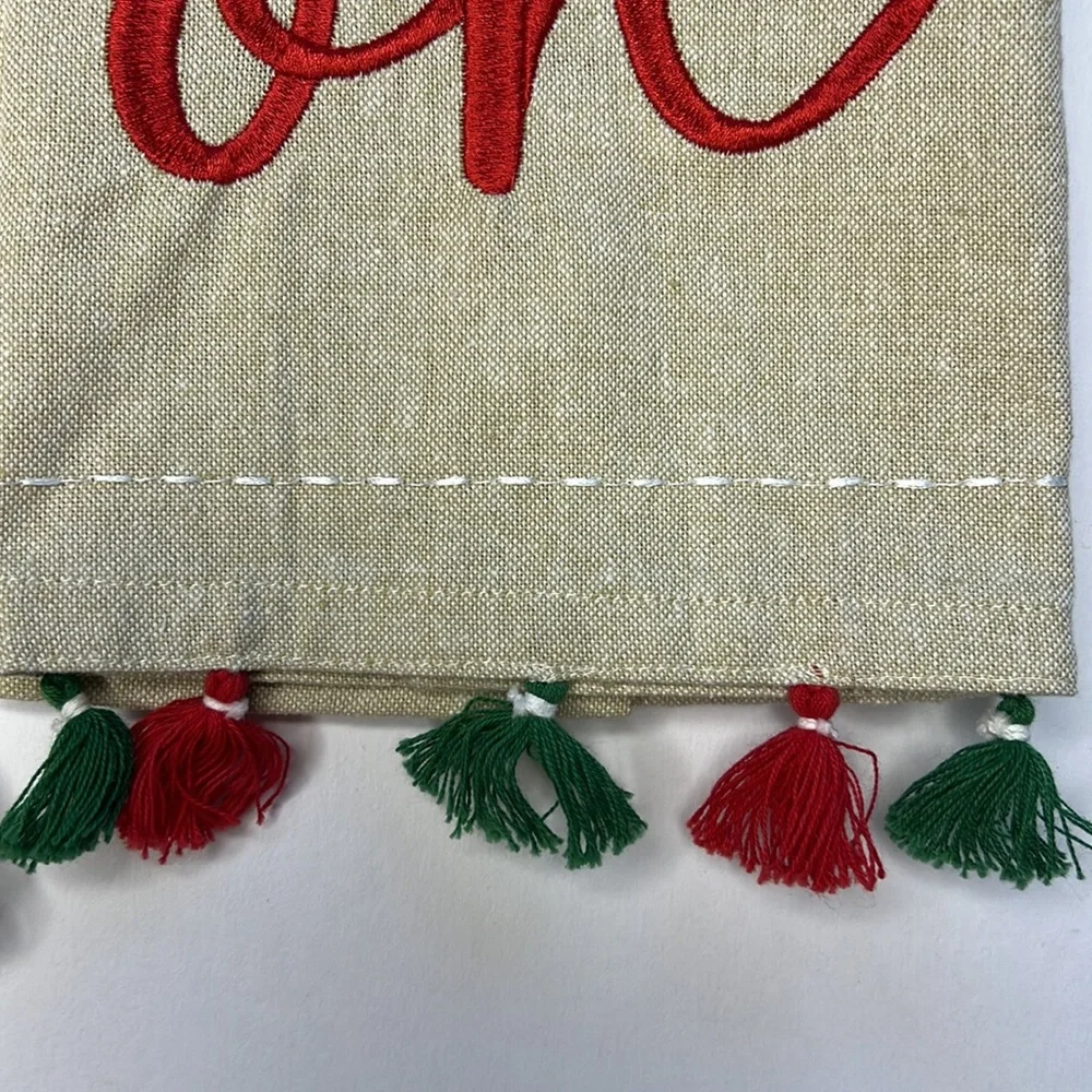 MUDPIE Tassel Towels SET of 2 Santa Merry Christmas Embroidery hostess gift‎ NEW